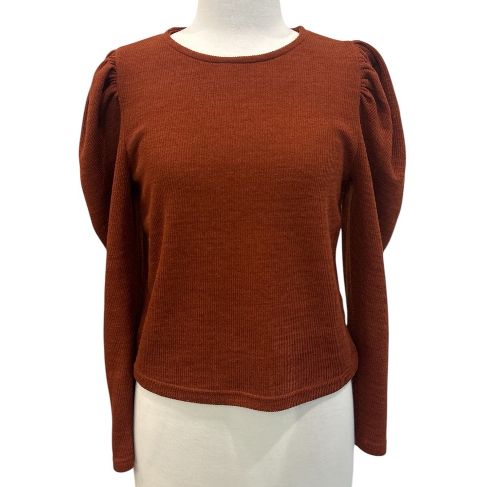 Love Riche Medium Burnt Orange Puffy Shoulder Long Sleeve Top
